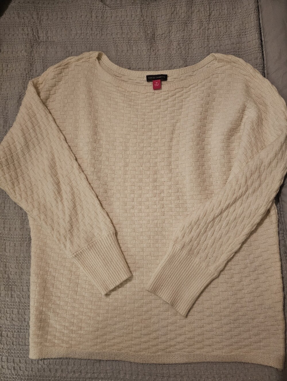Vince Camuto Cream Basketweave Crewneck Sweater